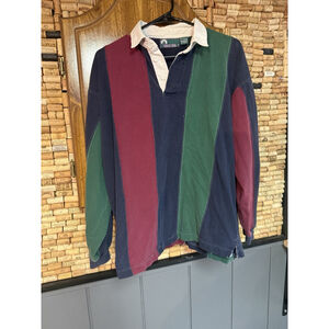 Vintage 90s Timber TrailRugby Shirt Men's Vertical Stripe Dark Academia Preppy L